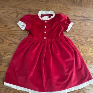 Amaia London Elegant Red Velvet Kids Dress with White Lace Trim